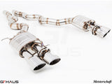 Premium exhaust system for BMW F10 M5 V8 Twin Turbo Sedan, featuring stainless steel construction and dual tips.