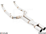BMW F12/13 M6 2012-2018 full cat-back bolt-on pipe with velocity box, featuring polished 90mm stainless steel piping.