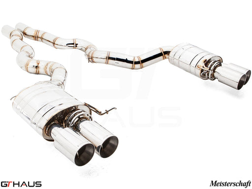 Premium performance exhaust system for BMW F12/13 M6 V8 Twin Turbo, featuring polished stainless steel and dual tips.
