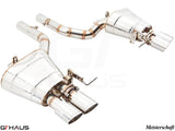 Premium Meisterschaft exhaust system for BMW F12/F13 640i, featuring polished stainless steel and dual tips.