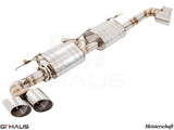 Premium exhaust system for BMW F16 X6 SAV 3.5i, featuring stainless steel construction and dual polished tips.