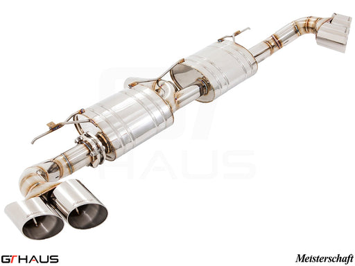 Premium exhaust system for BMW F16 X6 SAV 3.5i, featuring stainless steel construction and dual polished tips.