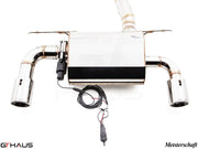 Premium Meisterschaft exhaust system for BMW F22 235/240i, featuring electronic valve control and polished stainless steel finish.