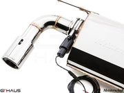Premium Meisterschaft exhaust system for BMW F22 235/240i, featuring polished stainless steel and electronic valve control.