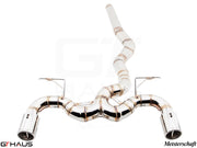 Premium performance exhaust system for BMW F22 235/240i, featuring stainless steel construction and dual tips.