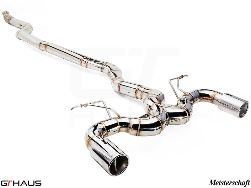 Premium Meisterschaft exhaust system for BMW F22 235/240i, featuring stainless steel construction and dual tips.