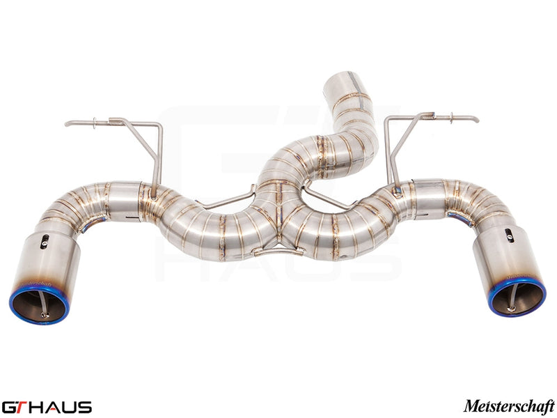 Premium Meisterschaft exhaust system for BMW F22 235/240i, featuring stainless steel construction and dual tips.