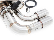 Premium stainless steel exhaust system for BMW F30/F31/F34/F36 320i, 328i, 330i models, featuring dual tips and electronic valve control.