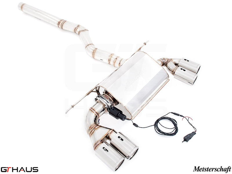 Premium performance exhaust system for BMW F30/F31/F34/F36 320i, 328i, 330i models, featuring stainless steel construction and electronic valve control.