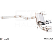 Premium performance exhaust system for BMW F30/F31/F34/F36 320i, 328i, 330i models, featuring stainless steel construction.