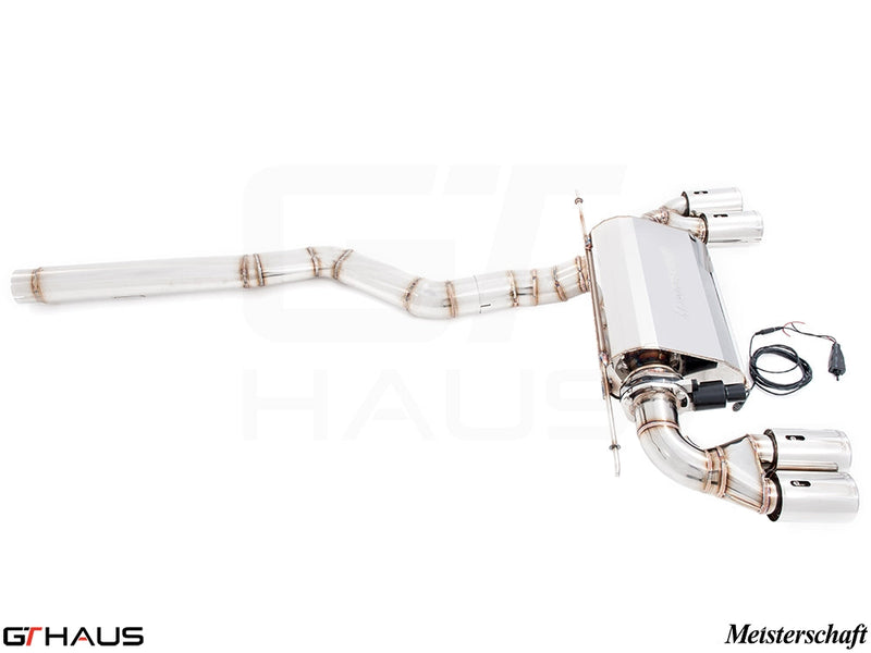 Premium performance exhaust system for BMW F30/F31/F34/F36 320i, 328i, 330i models, featuring stainless steel construction.