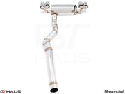 Premium exhaust system for BMW F30/F31/F34/F36 320i, 328i, 330i/xi, featuring stainless steel construction and dual tips.