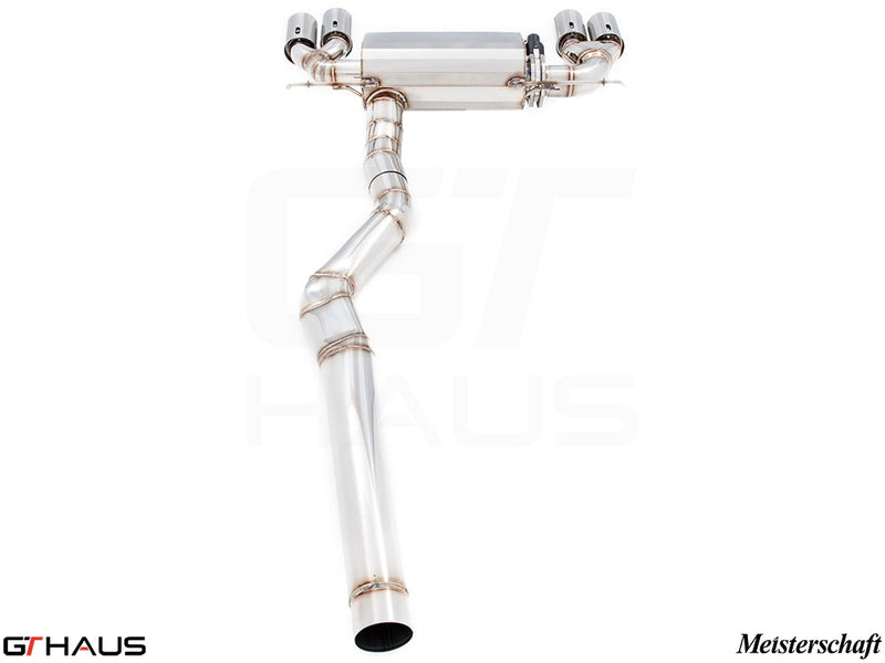 Premium exhaust system for BMW F30/F31/F34/F36 320i, 328i, 330i/xi, featuring stainless steel construction and dual tips.