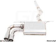 Premium exhaust system for BMW F30/F31/F34/F36 320i, 328i, 330i models, featuring dual tips and stainless steel construction.