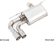 Premium exhaust system for BMW F30/F31/F34/F36 320i, 328i, 330i models, featuring stainless steel construction and dual tips.