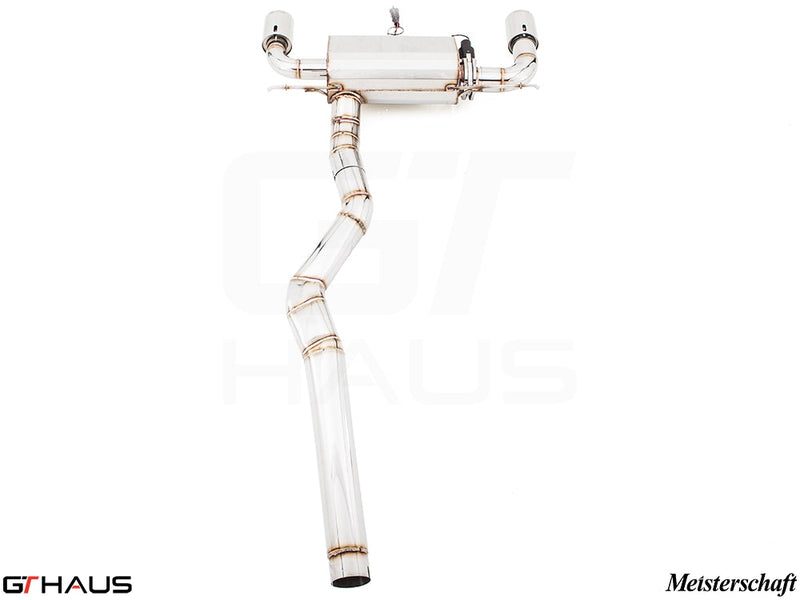 Premium performance exhaust system for BMW F30/F31/F34/F36 335i/340i/xi, featuring stainless steel construction and dual tips.