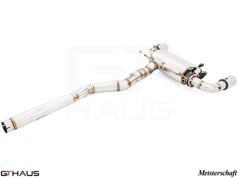 Premium Meisterschaft exhaust system for BMW F30/F31/F34/F36 335i/340i, featuring stainless steel construction and electronic valve control.