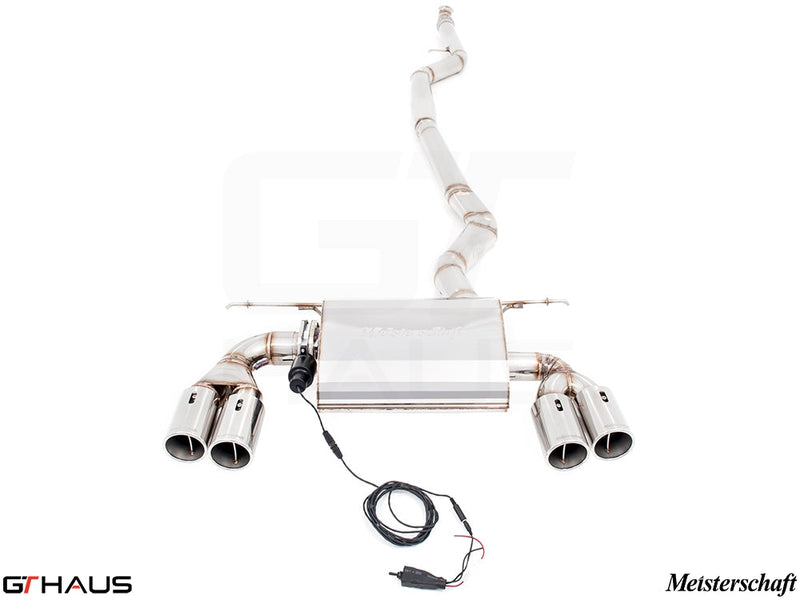 Premium exhaust system for BMW F30/F31/F34/F36 335i/340i with stainless steel construction and electronic valve control.