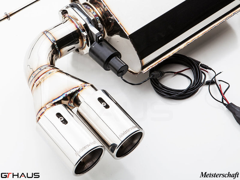 Premium Meisterschaft exhaust system for BMW F30/F31/F34/F36 335i/340i with electronic valve control and polished tips.