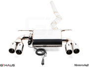 Premium Meisterschaft exhaust system for BMW F30/F31/F34/F36 335i/340i, featuring dual polished tips and electronic valve control.