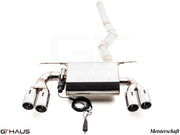 Premium Meisterschaft exhaust system for BMW F30/F31/F34/F36 335i/340i, featuring quad tips and electronic valve control.