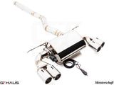 Premium exhaust system for BMW F30/F31/F34/F36 335i/340i/xi, featuring dual tips and electronic valve control.