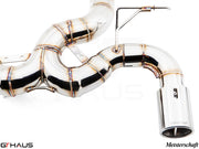 Premium Meisterschaft exhaust system for BMW F30/F31/F34/F36 335i/340i, showcasing high-quality stainless steel construction.