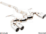 Premium exhaust system for BMW F30/F31/F34/F36 335i/340i, featuring stainless steel construction and dual tips.
