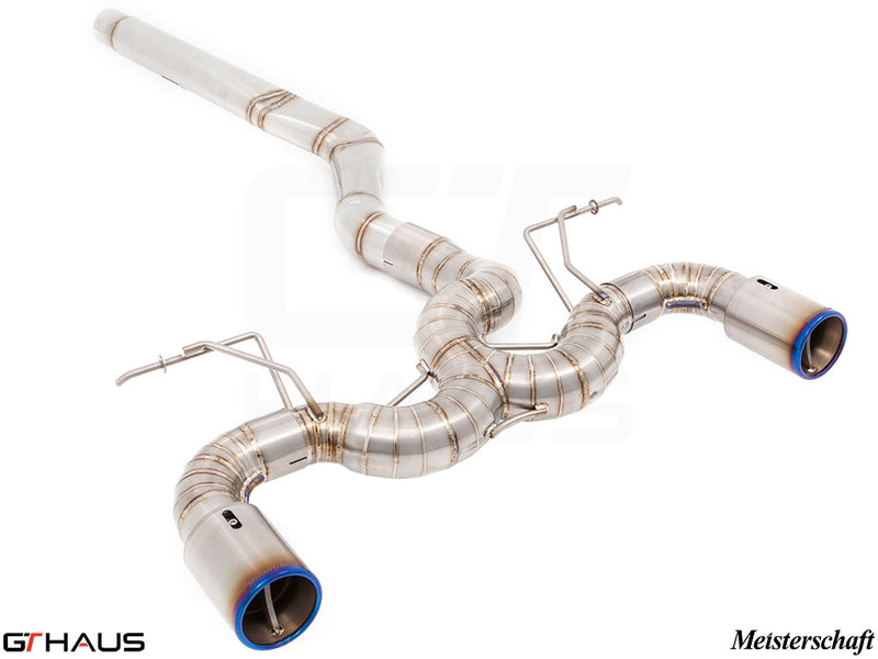 Premium performance exhaust system for BMW F30/F31/F34/F36 335i/340i/xi, featuring stainless steel construction and dual tips.
