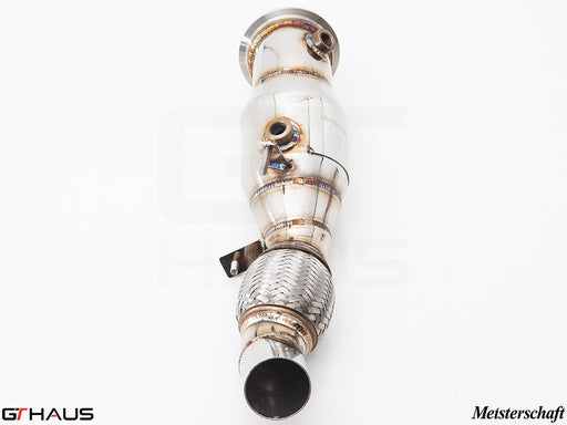 High-performance down pipes for BMW F32/F33 4 Series with OBD2 and 400 CEL sport cats, designed for enhanced exhaust flow.