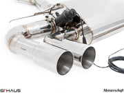 Premium exhaust system for BMW F32/F33 4 Series with electronic valve control and polished stainless steel tips.