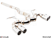 Premium performance exhaust system for BMW F32/F33 4 Series, featuring stainless steel construction and quad tips.