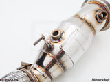 High-performance down pipes for BMW F32/F33 4 Series with OBD2 and 400 CEL sport cats, featuring Meisterschaft branding.