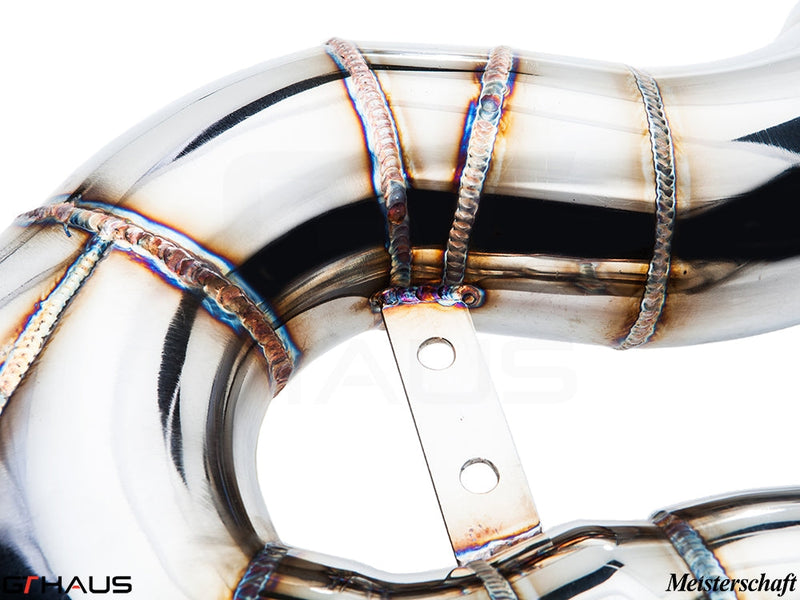 Premium stainless steel exhaust pipe for BMW F32/F33 4 Series, showcasing precision welding and craftsmanship.