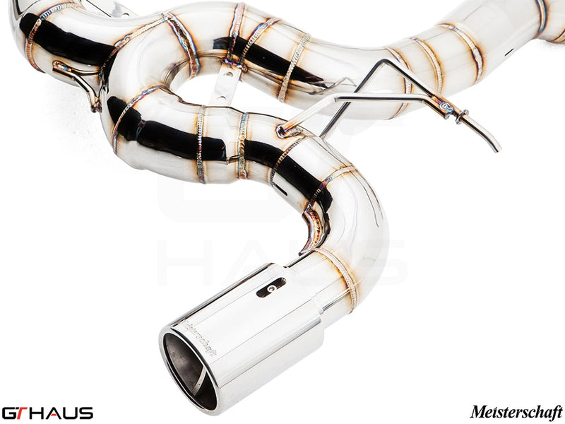 Premium stainless steel exhaust system for BMW F32/F33 4 Series Coupes and Convertibles, featuring Meisterschaft craftsmanship.