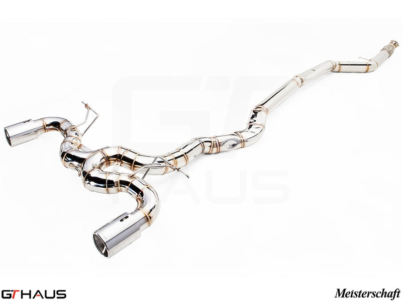 Premium exhaust system for BMW F32/F33 4 Series 435/440i/xi, featuring stainless steel construction and dual tips.