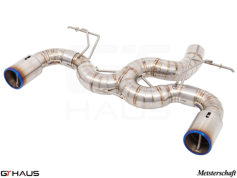 Premium stainless steel exhaust system for BMW F32/F33 4 Series 435/440i, featuring dual tips and performance design.