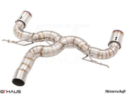 Premium Meisterschaft exhaust system for BMW F32/F33 4 Series 435/440i, featuring stainless steel construction and dual tips.