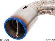Premium exhaust tip for BMW F32/F33 4 Series, featuring Meisterschaft branding and electronic valve control.