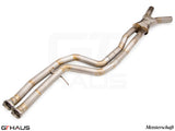 Premium dual LX pipes for BMW F80/82/83 (M3/M4) 2014-2020, featuring 65mm piping and Velocity box for enhanced performance.