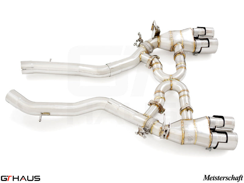 Premium performance exhaust system for BMW F80/82/83 M3/M4, featuring stainless steel construction and enhanced airflow.