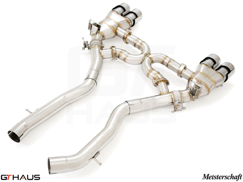 Premium performance exhaust system for BMW F80/82/83 M3/M4, featuring stainless steel construction and electronic valve control.
