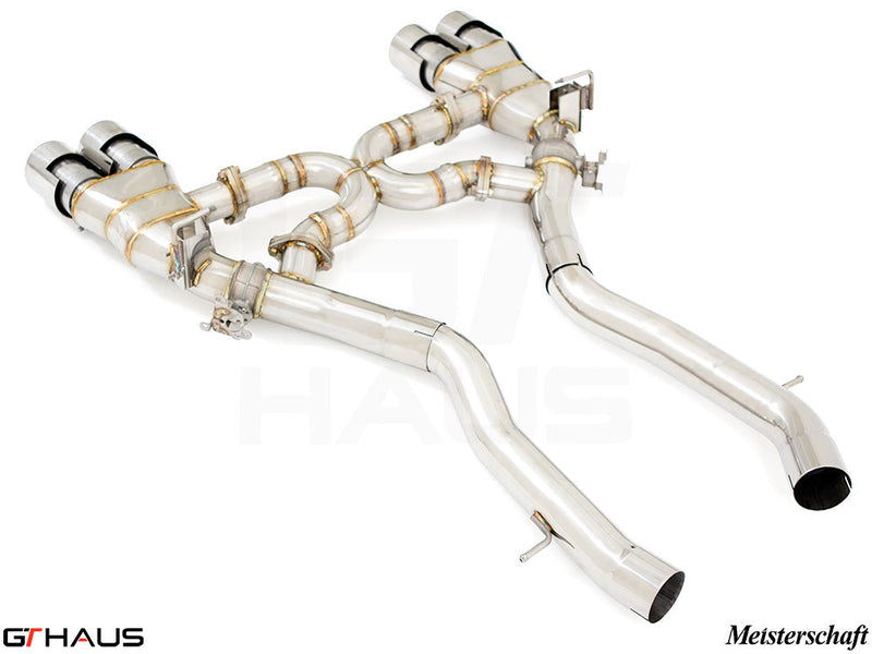 Premium performance exhaust system for BMW F80/82/83 M3/M4, featuring stainless steel construction and enhanced airflow.