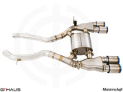 Premium performance exhaust system for BMW F80/82/83 M3/M4, featuring stainless steel construction and electronic valve control.