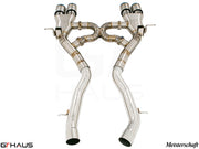 Premium performance exhaust system for BMW F80/82/83 M3/M4, featuring stainless steel construction and dual tips.