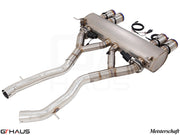 Premium Meisterschaft exhaust system for BMW F80/82/83 M3/M4 I-6 Turbo, featuring stainless steel construction and electronic valve control.