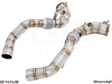 BMW F85 X5M 2015-2019 down pipes with 400 CEL sport cats and 90mm piping for enhanced performance and sound.