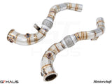 BMW F85 X5M 2015-2019 down pipes with 90mm piping and 400 CEL sport cats, designed for enhanced performance.
