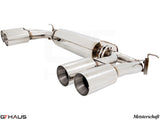 Premium performance exhaust system for BMW F85 X5M, featuring stainless steel construction and dual tips.