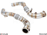 Premium down pipes for BMW F86 X6M (2015-2019) featuring 400 CEL sport cats and 90mm piping for enhanced performance.